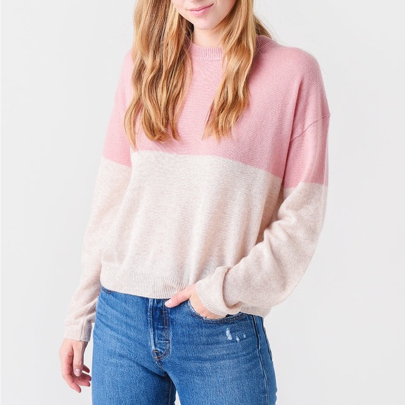 Velvet by Graham & Spencer Women's Nora 100% Cashmere Sweater XS Cream and Pink - Picture 1 of 8
